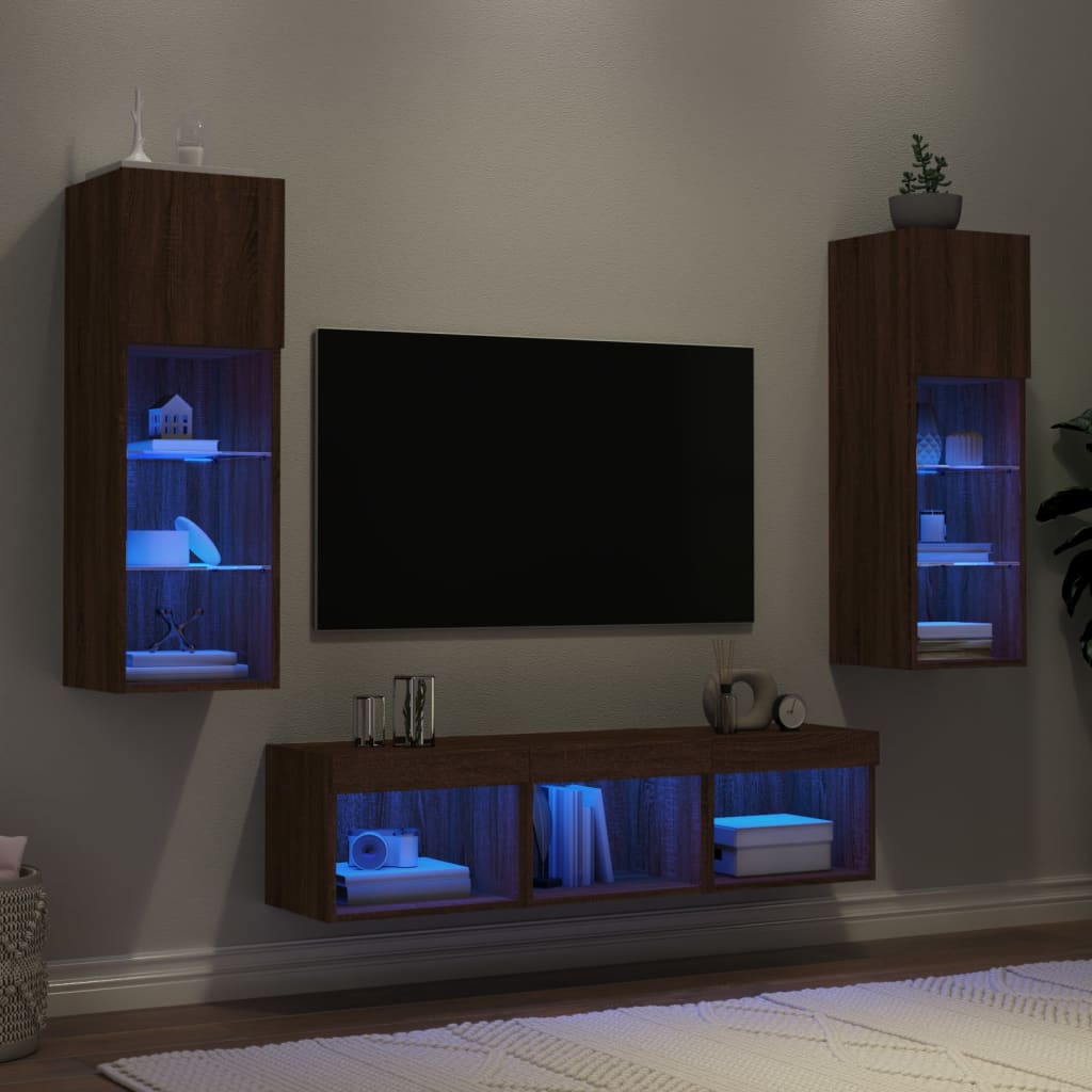 5dílná obývací stěna s LED hnědý dub kompozitní dřevo