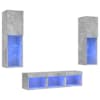 vidaXL 5-osaline telerikappide komplekt LED-tuledega, betoonhall