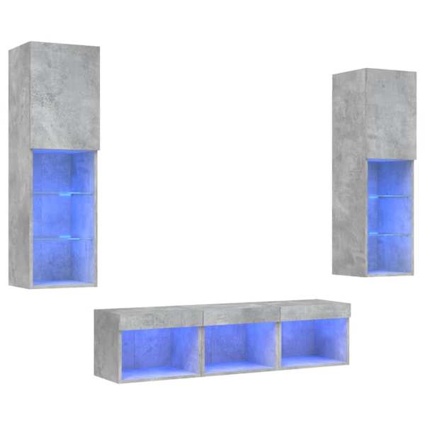 vidaXL 5-osaline telerikappide komplekt LED-tuledega, betoonhall