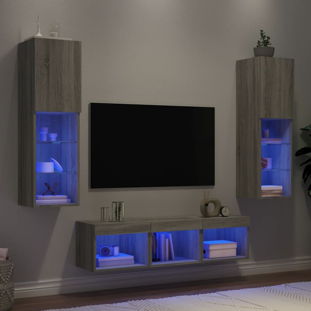 5dílná obývací stěna s LED šedá sonoma kompozitní dřevo