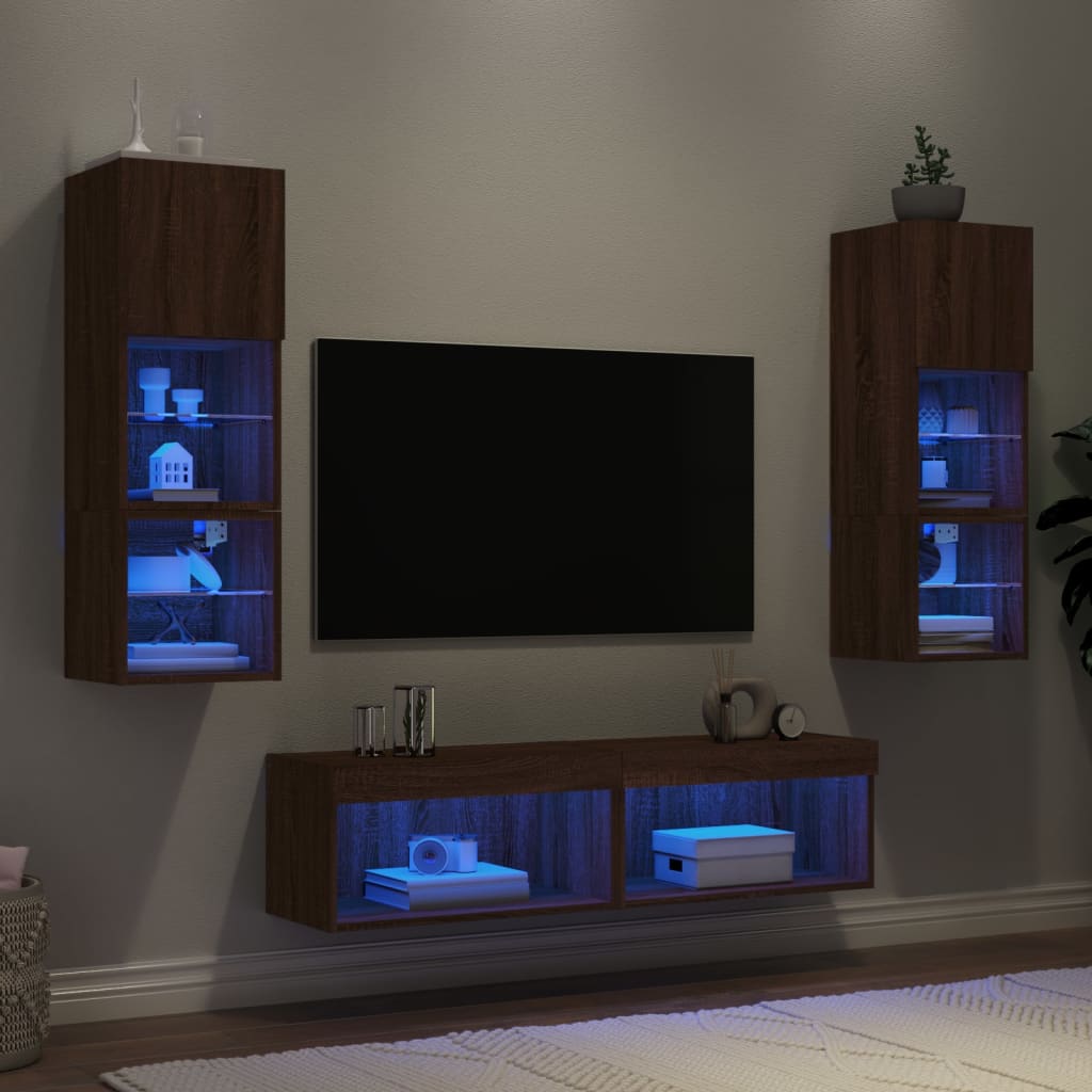 vidaXL Unități de perete TV cu LED-uri, 6 piese, stejar maro, lemn