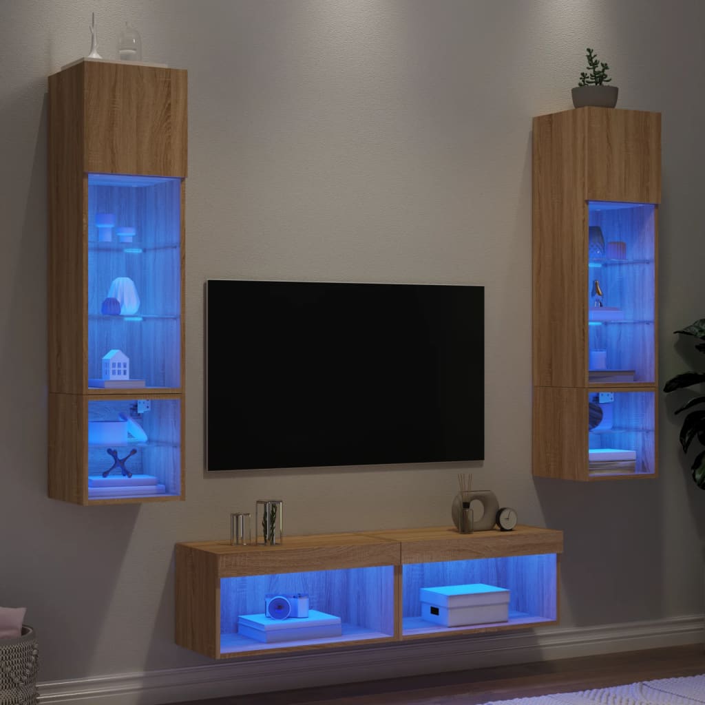 6dílná obývací stěna s LED dub sonoma kompozitní dřevo
