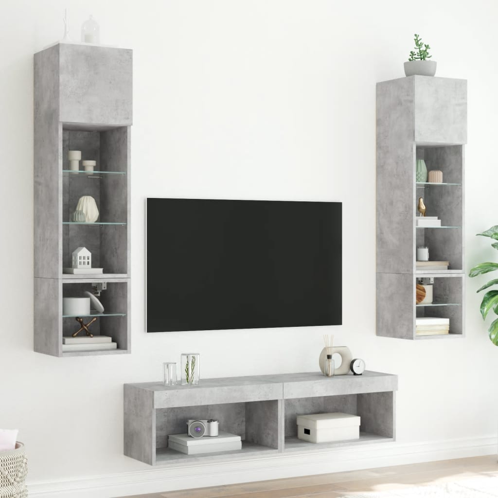 vidaXL 6-delige Tv-wandmeubelset met LED bewerkt hout betongrijs
