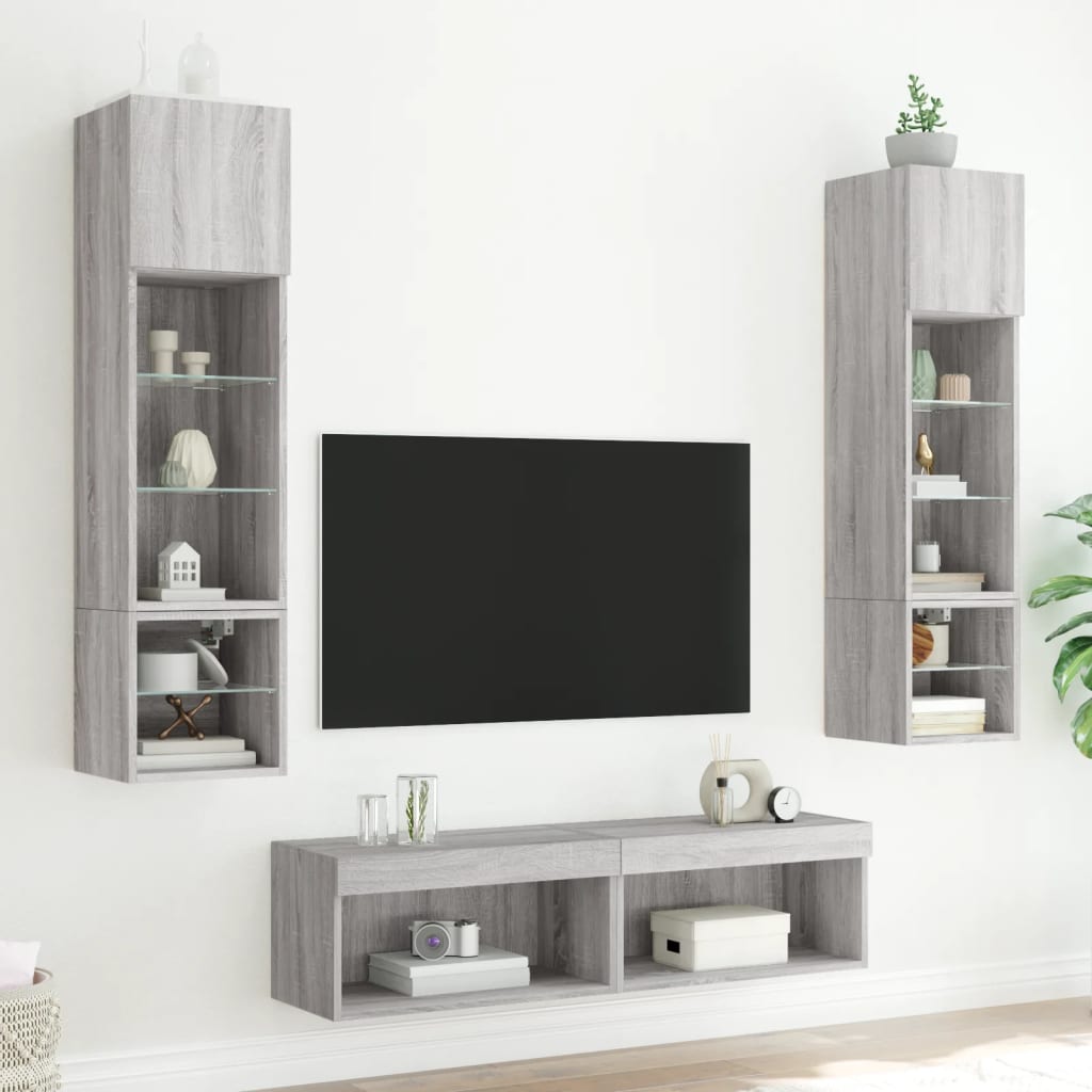 vidaXL 6-delige Tv-wandmeubelset met LED grijs sonoma eikenkleurig