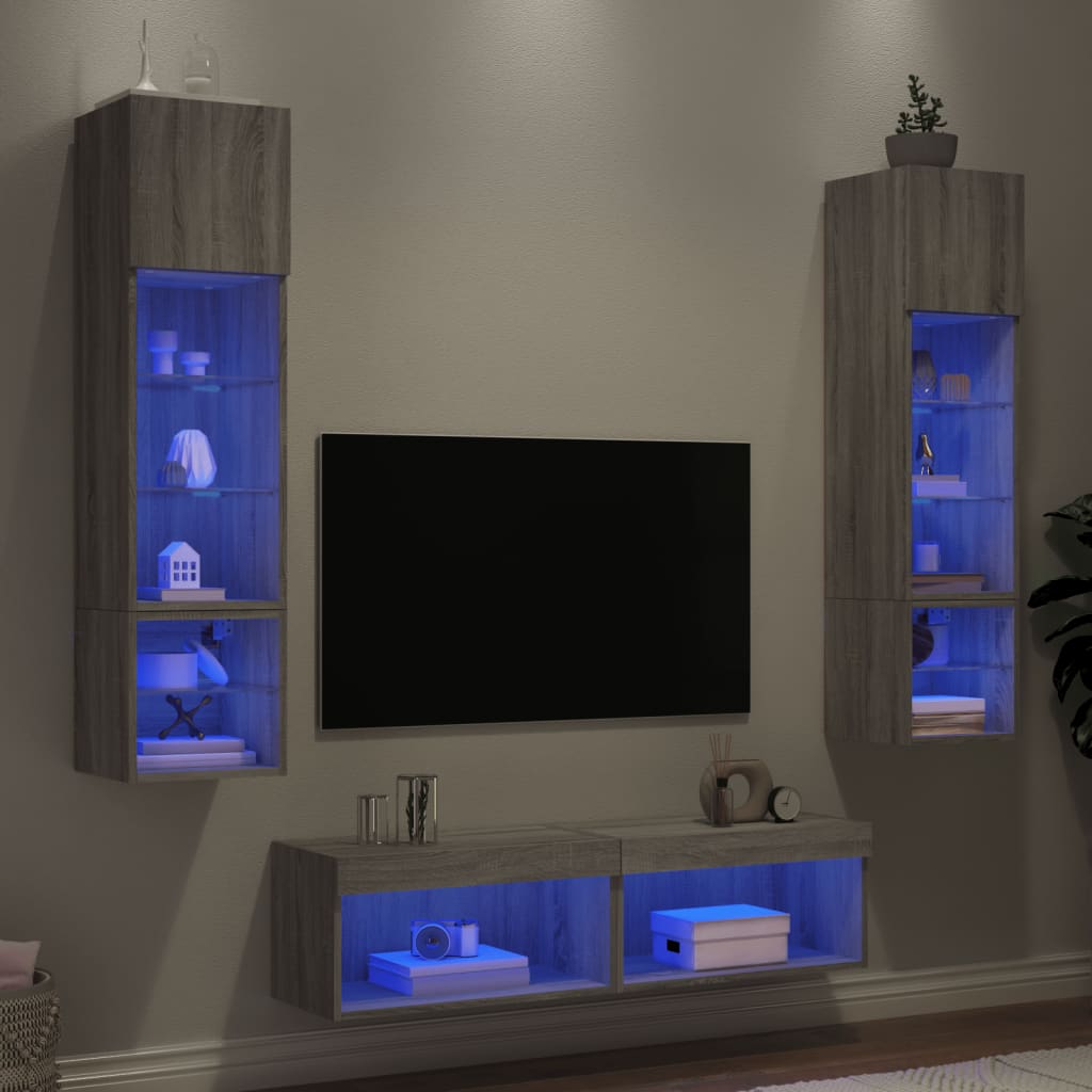 6dílná obývací stěna s LED šedá sonoma kompozitní dřevo
