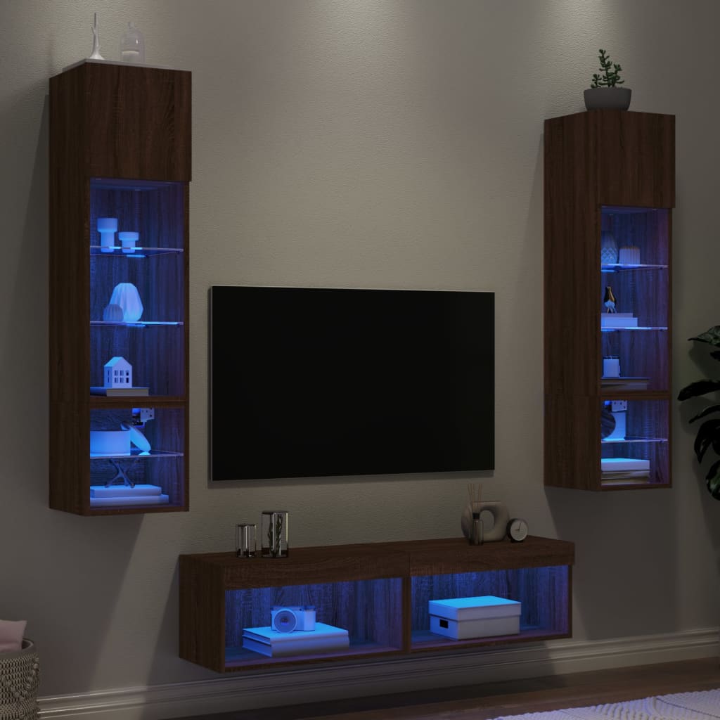 6dílná obývací stěna s LED hnědý dub kompozitní dřevo