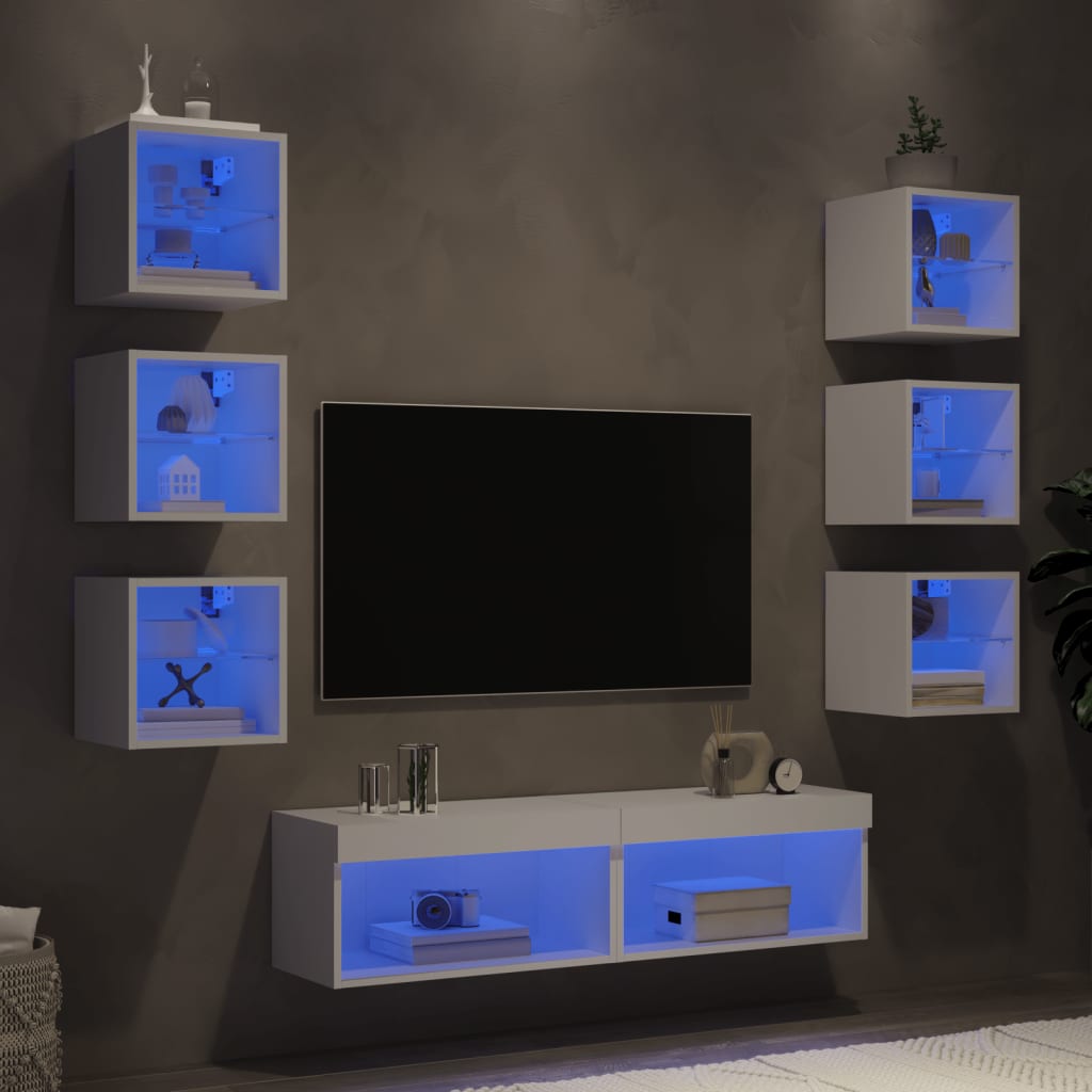 8dílná obývací stěna s LED osvětlením bílá kompozitní dřevo