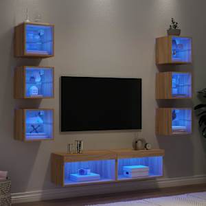 Komplet TV omaric LED 8-delni sonoma hrast inženirski les