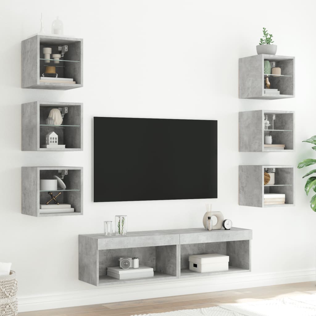 vidaXL 8-delige Tv-wandmeubelset met LED bewerkt hout betongrijs