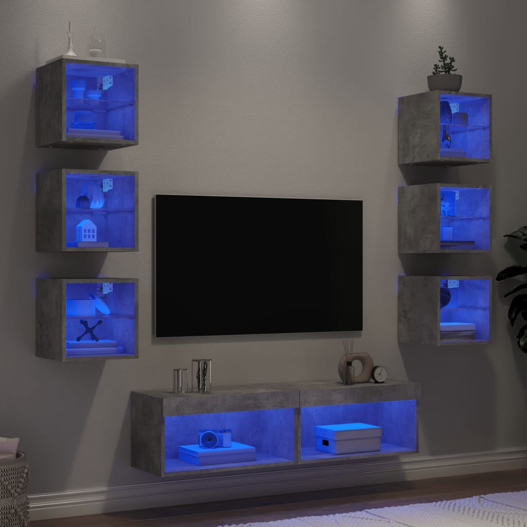 8dílná obývací stěna s LED betonově šedá kompozitní dřevo
