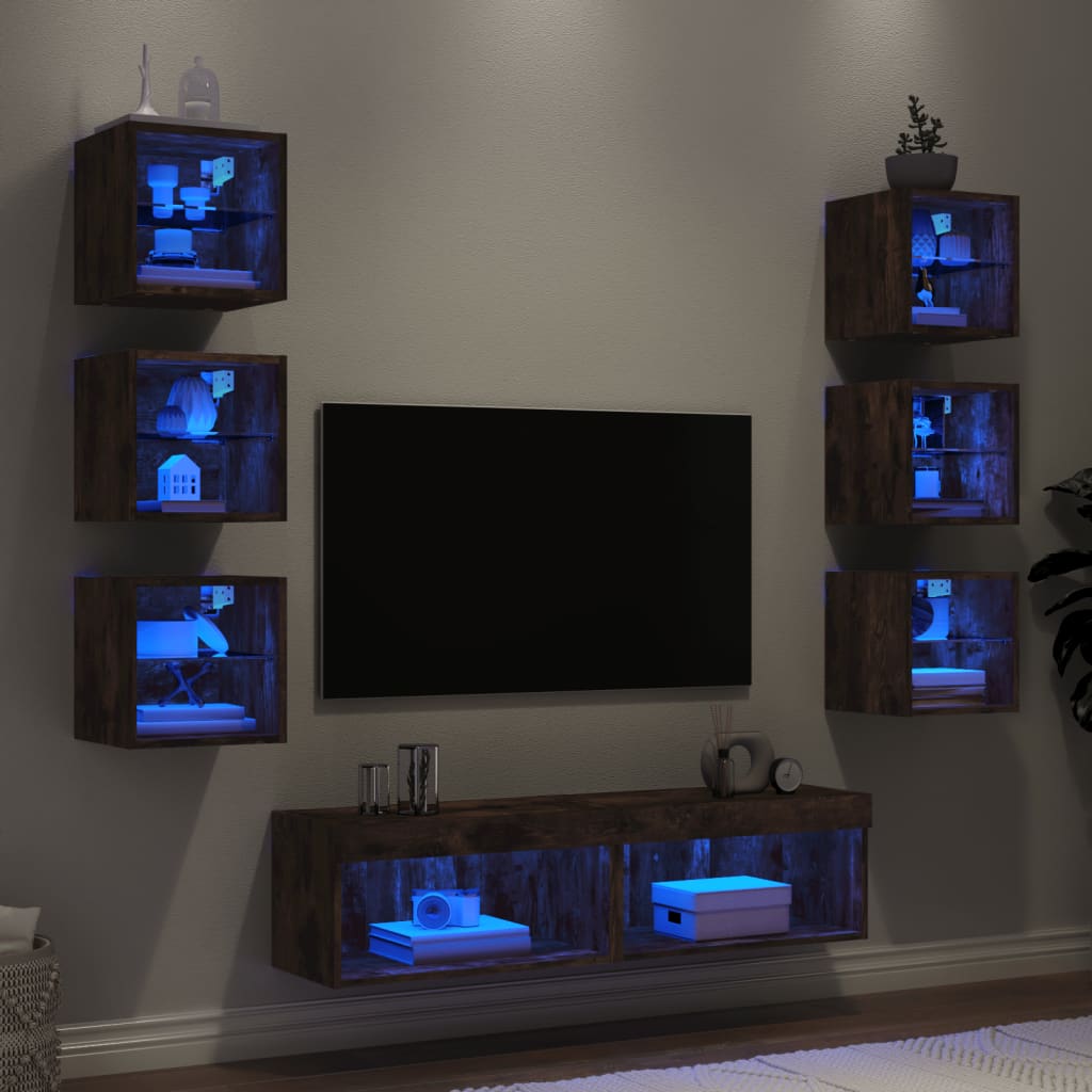 vidaXL 8-osainen LED TV-kaappisarja savutammi tekninen puu