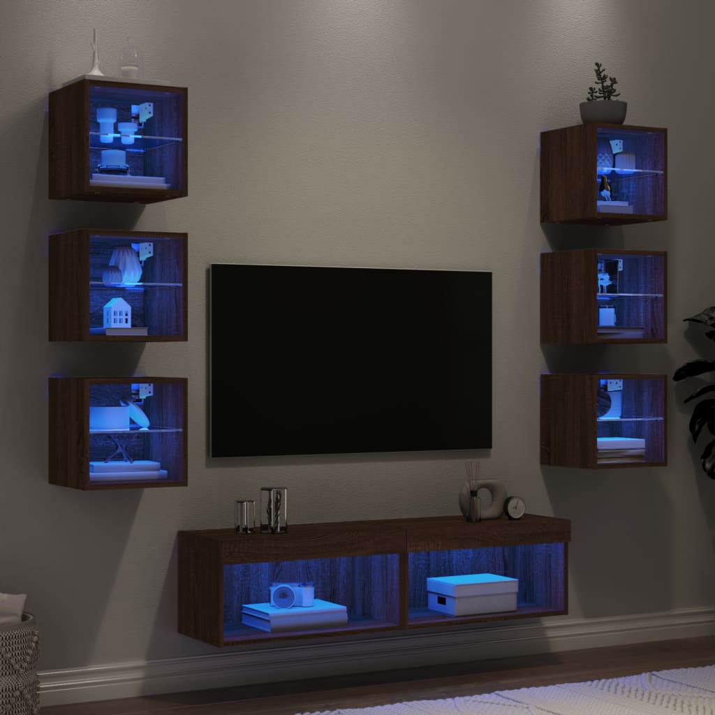 8dílná obývací stěna s LED hnědý dub kompozitní dřevo