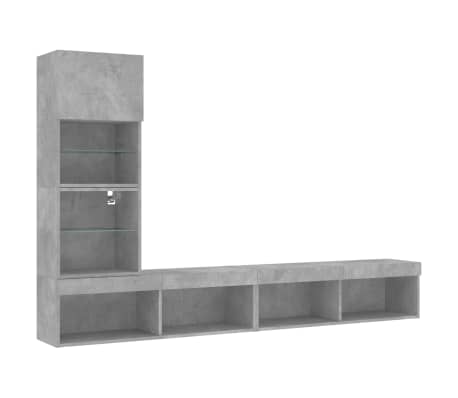 vidaXL 4-tlg. Wohnwand mit LED-Beleuchtung Betongrau Holzwerkstoff