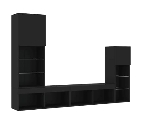 vidaXL 4 pcs m&oacute;veis de parede p/ TV c/ LEDs derivados de madeira preto