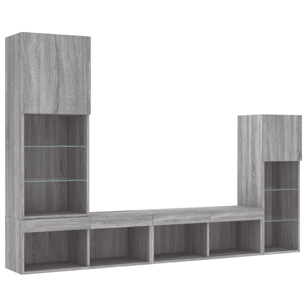 vidaXL 4-delige Tv-wandmeubelset met LED bewerkt hout grijs sonoma