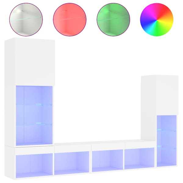 vidaXL 4-osaline telerikappide komplekt LED-tuledega, valge, tehispuit