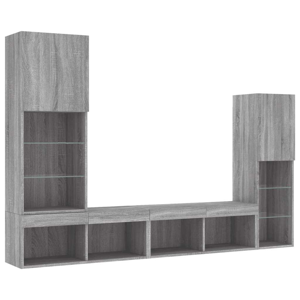 vidaXL 4 Piece TV Wall Units with LED Grey Sonoma Engineered Wood