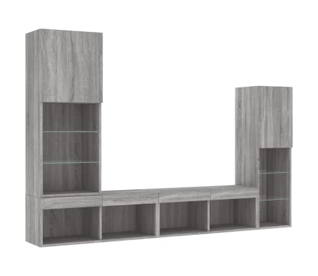 vidaXL Muebles TV pared con LED 4 pzas madera ingeniería gris Sonoma