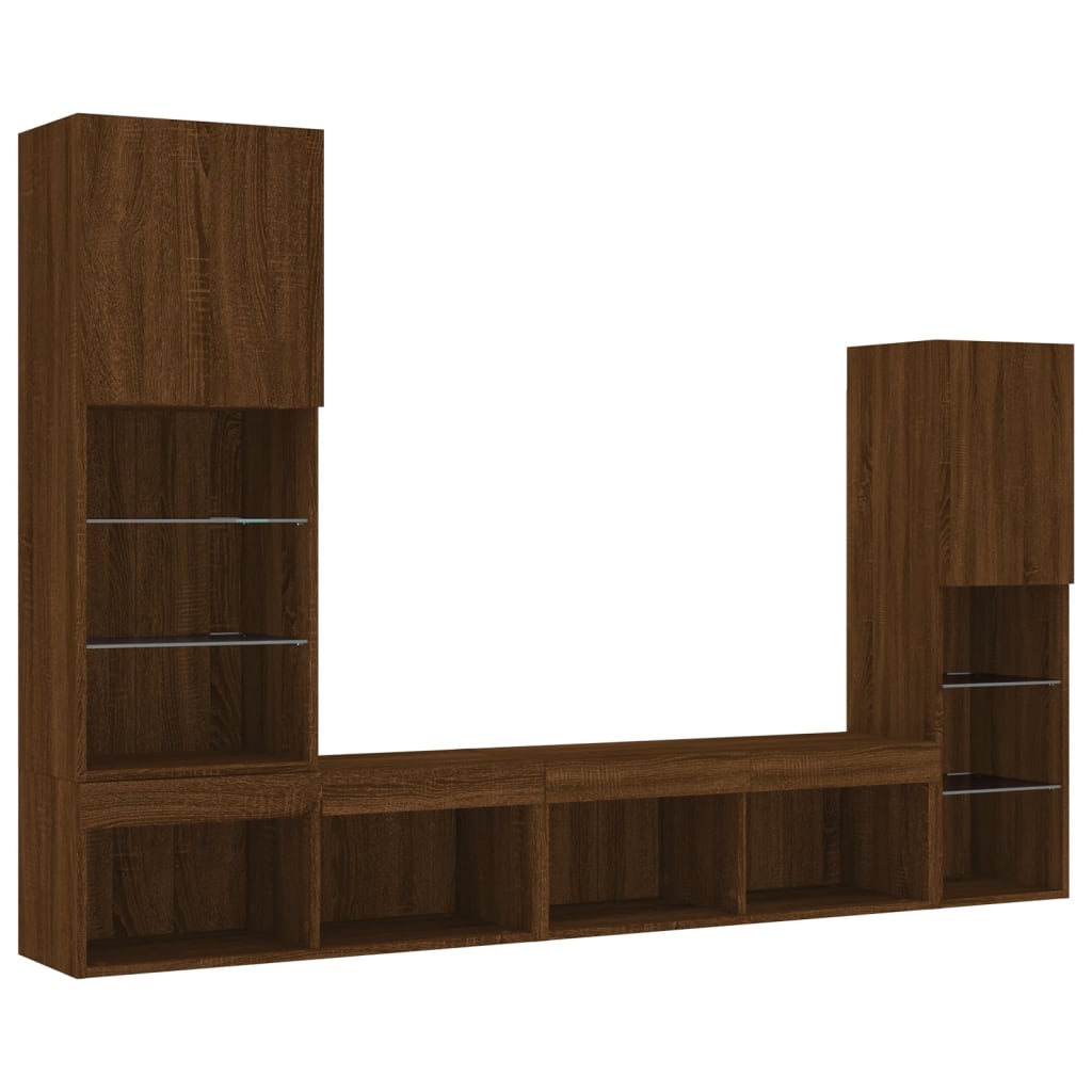 vidaXL 4 Piece TV Wall Units with LED Brown Oak Engineered Wood