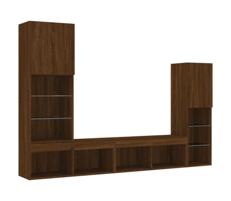 vidaXL 4 Piece TV Wall Units with LED Brown Oak Engineered Wood