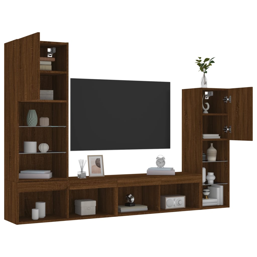 4dílná obývací stěna s LED hnědý dub kompozitní dřevo