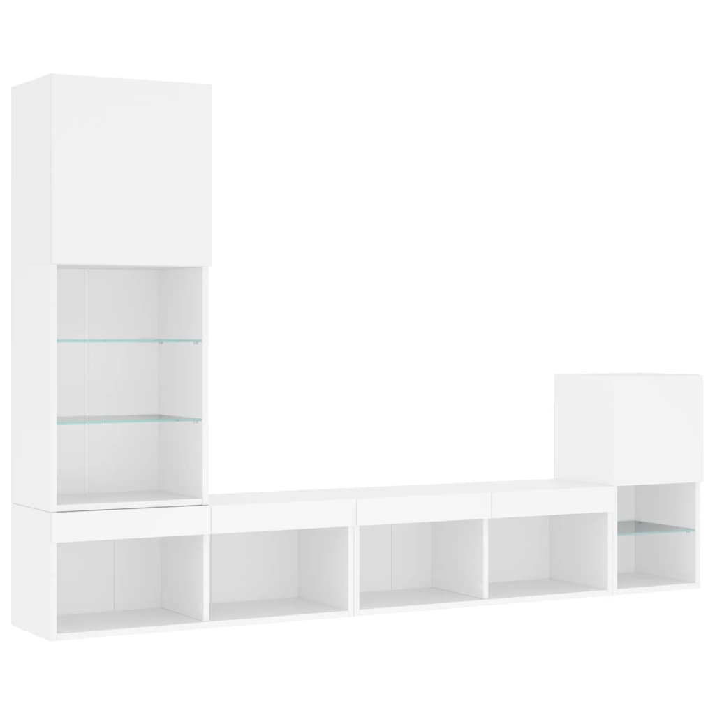 vidaXL 4-delige Tv-wandmeubelset met LED-verlichting bewerkt hout wit afbeelding