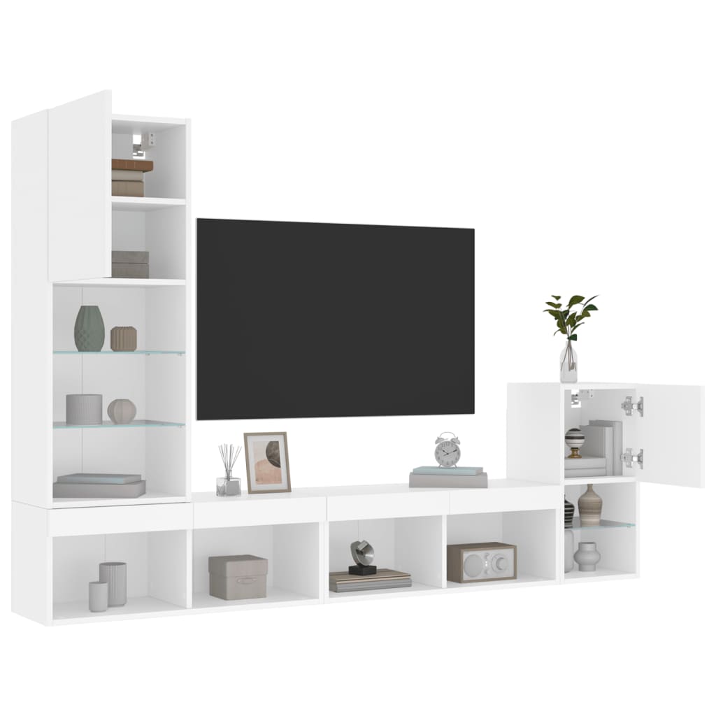 4dílná obývací stěna s LED osvětlením bílá kompozitní dřevo