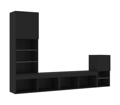 vidaXL 7-delige tv-wandmeubelset met LED bewerkt hout zwart