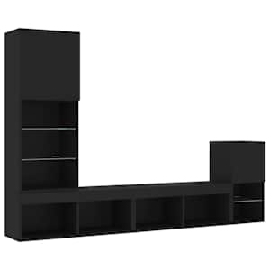 vidaXL 7-delige tv-wandmeubelset met LED bewerkt hout zwart