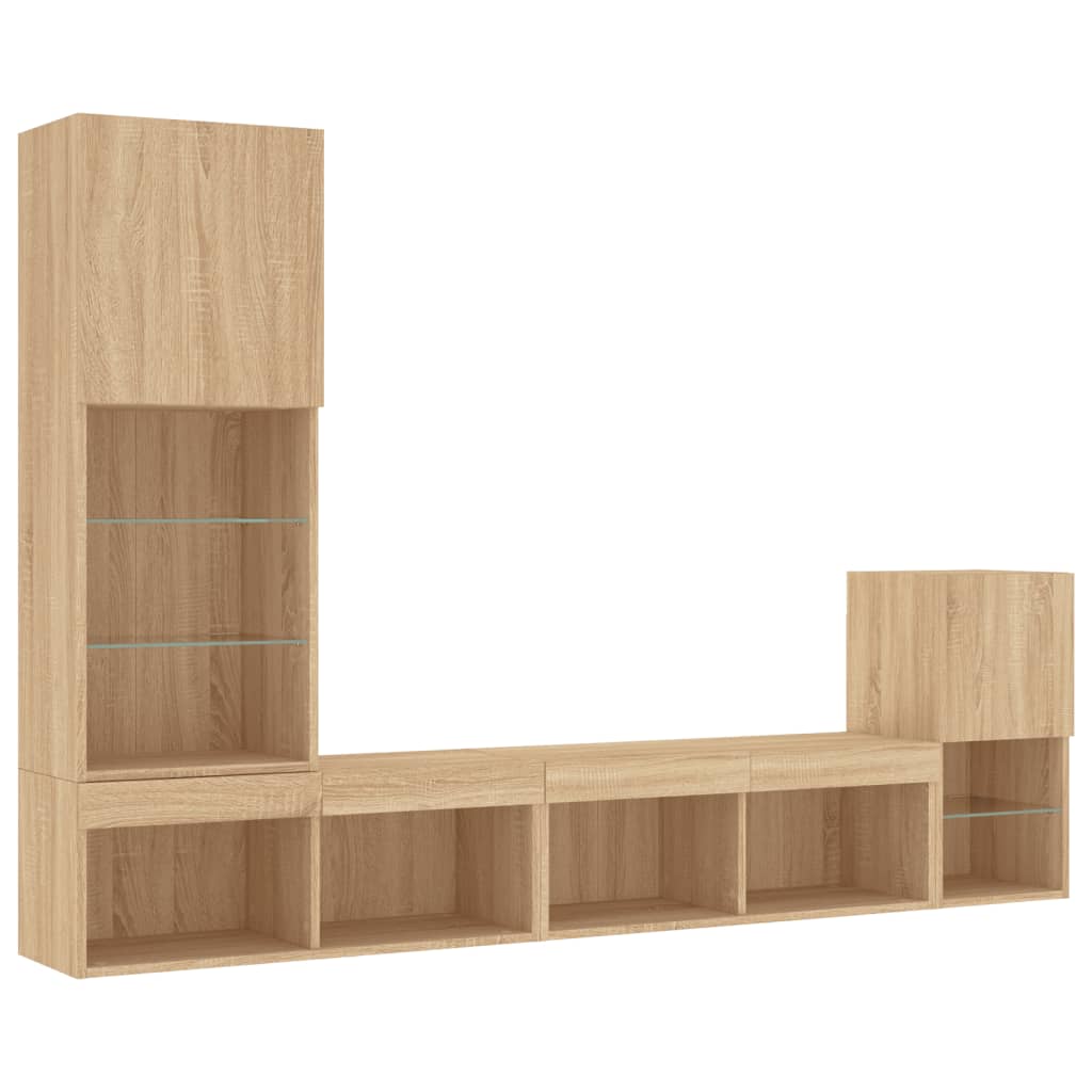 vidaXL 4-delige Tv-wandmeubelset met LED bewerkt hout sonoma eiken afbeelding
