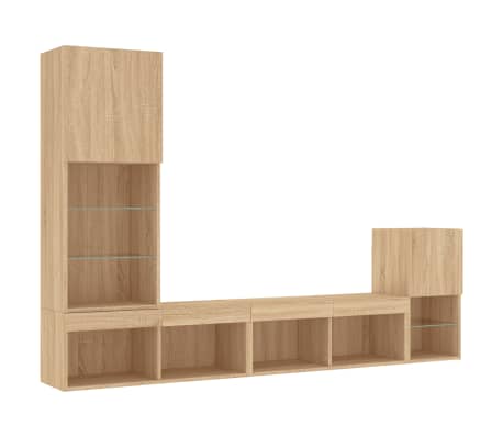 vidaXL TV Wall Unit Sonoma Oak Engineered wood and glass Medium
