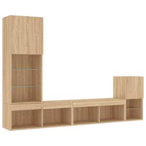 vidaXL TV Wall Unit Sonoma Oak Engineered wood and glass Medium
