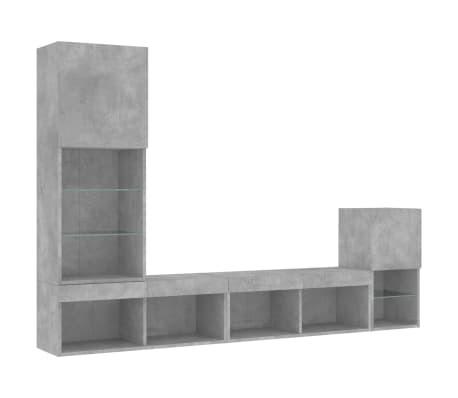 vidaXL Unități TV de perete cu LED-uri 4 piese gri beton lemn compozit