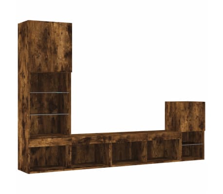 vidaXL Unități de perete TV cu LED-uri, 4 piese, stejar fumuriu, lemn