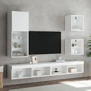 5dílná obývací stěna s LED osvětlením bílá kompozitní dřevo - obrázek 4