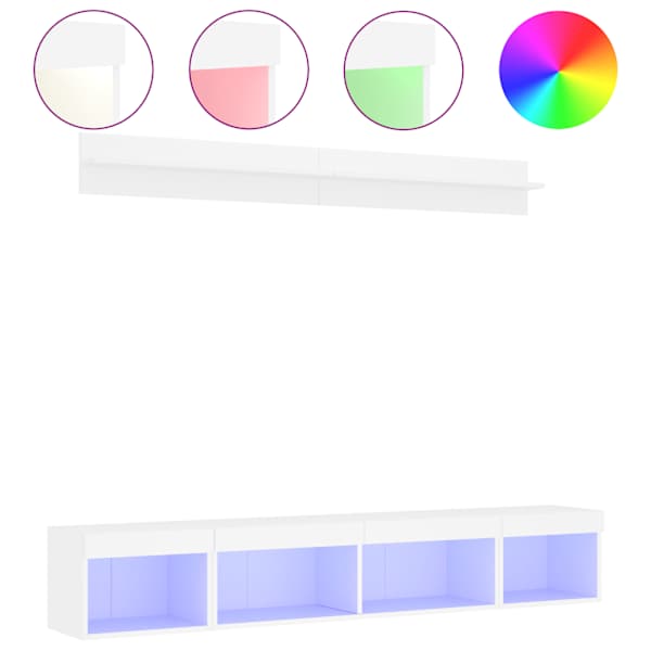 vidaXL 5-osaline telerikappide komplekt LED-tuledega, valge, tehispuit