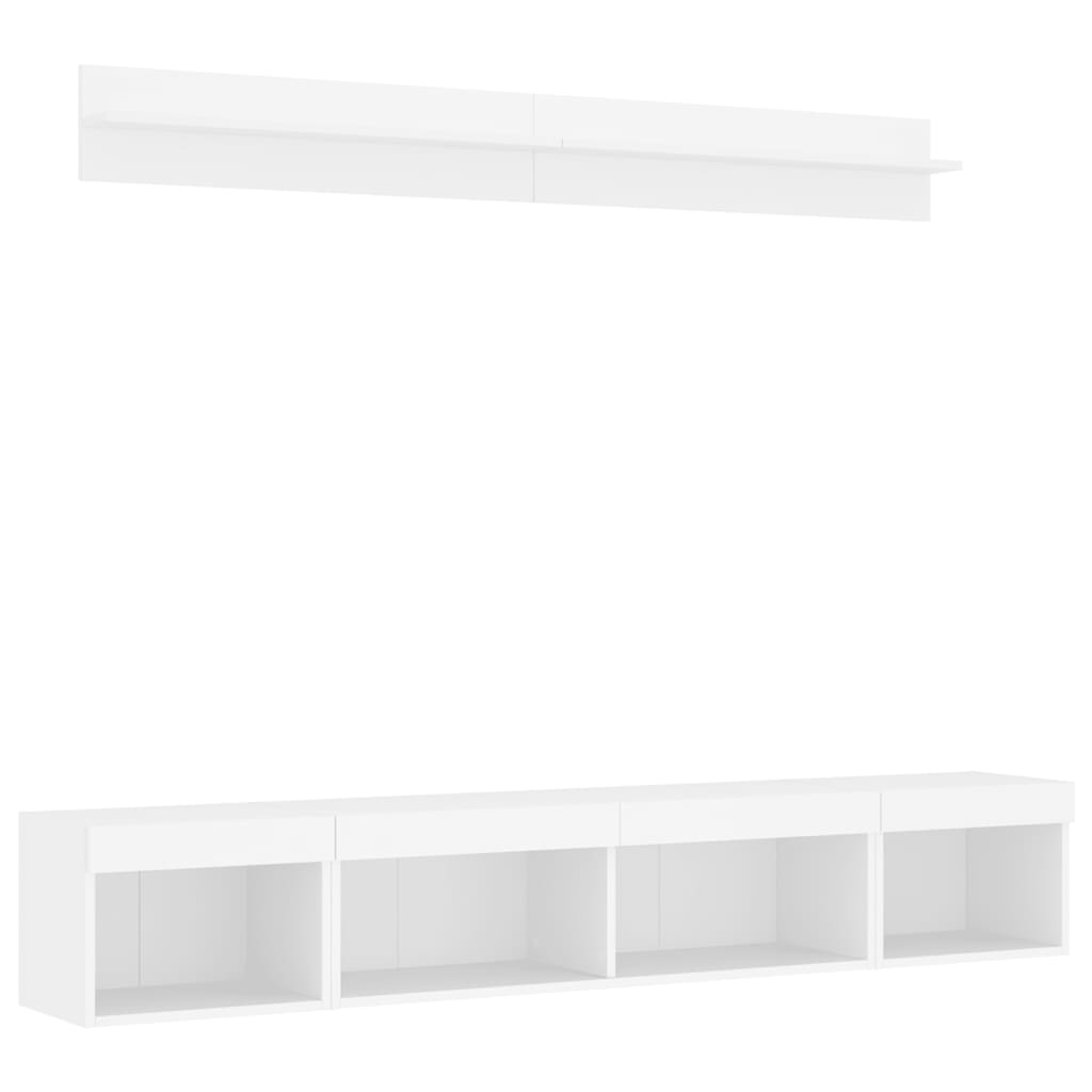 vidaXL 5-delige Tv-wandmeubelset met LED-verlichting bewerkt hout wit