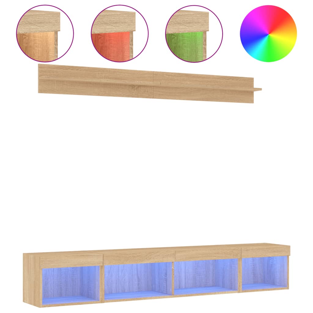 Vegghengte TV-enheter med LED 5 deler sonoma eik konstruert tre - Bilde 2
