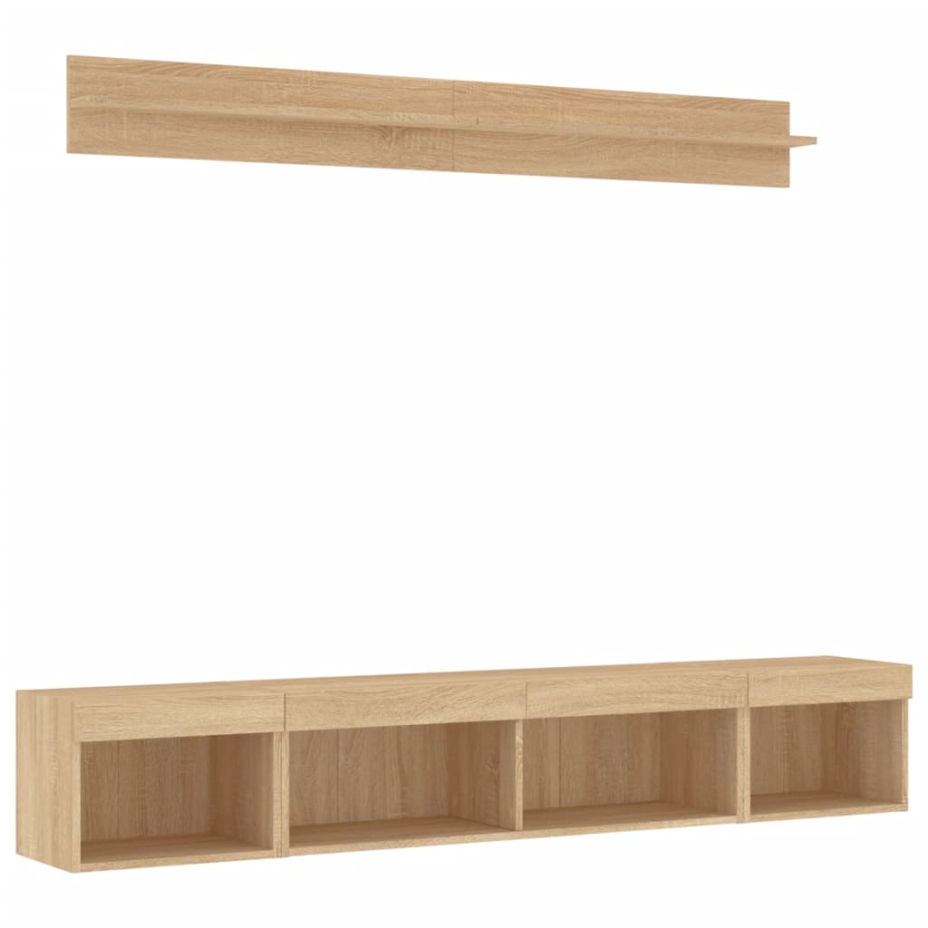 vidaXL 5-delige Tv-wandmeubelset met LED bewerkt hout sonoma eiken