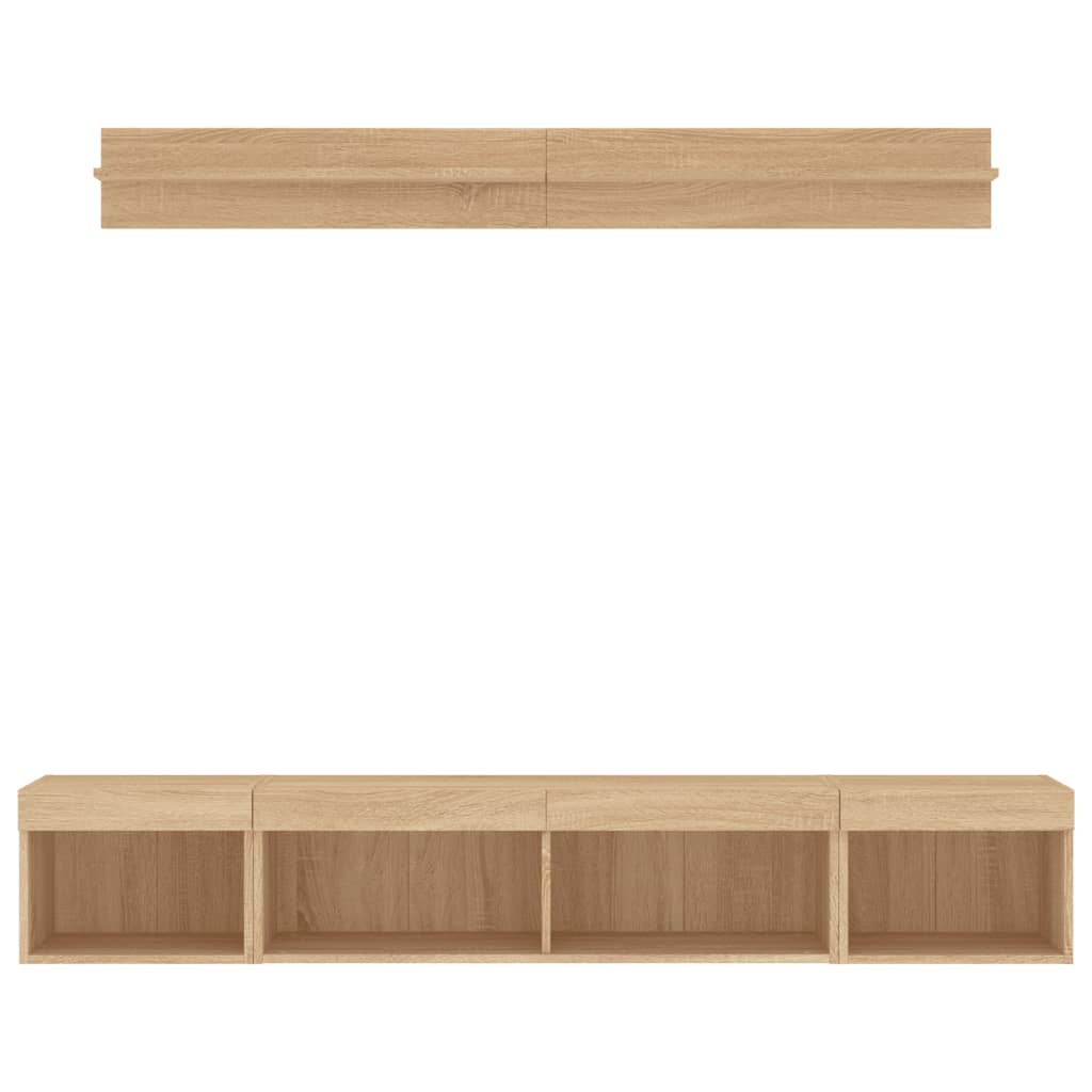Vegghengte TV-enheter med LED 5 deler sonoma eik konstruert tre - Bilde 5
