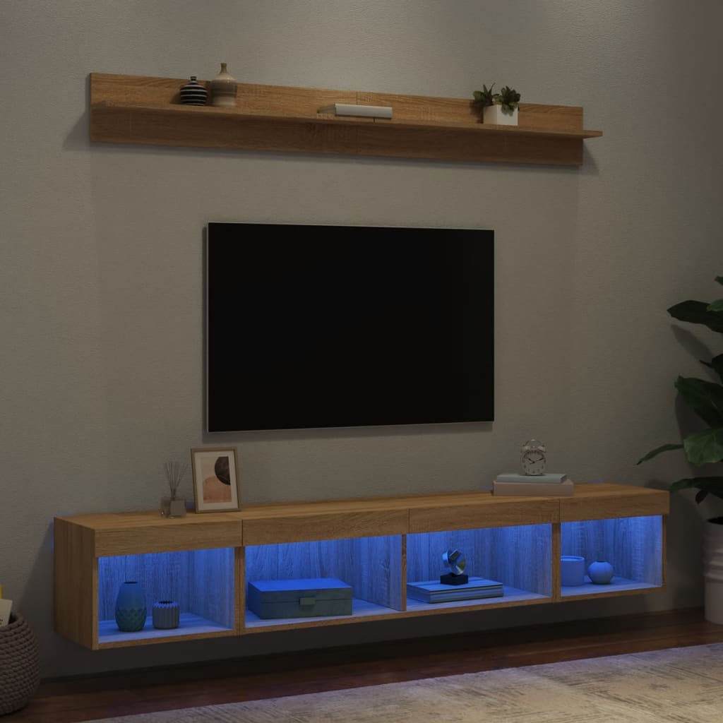 vidaXL Unități de perete TV cu LED-uri, 5 piese, stejar sonoma, lemn