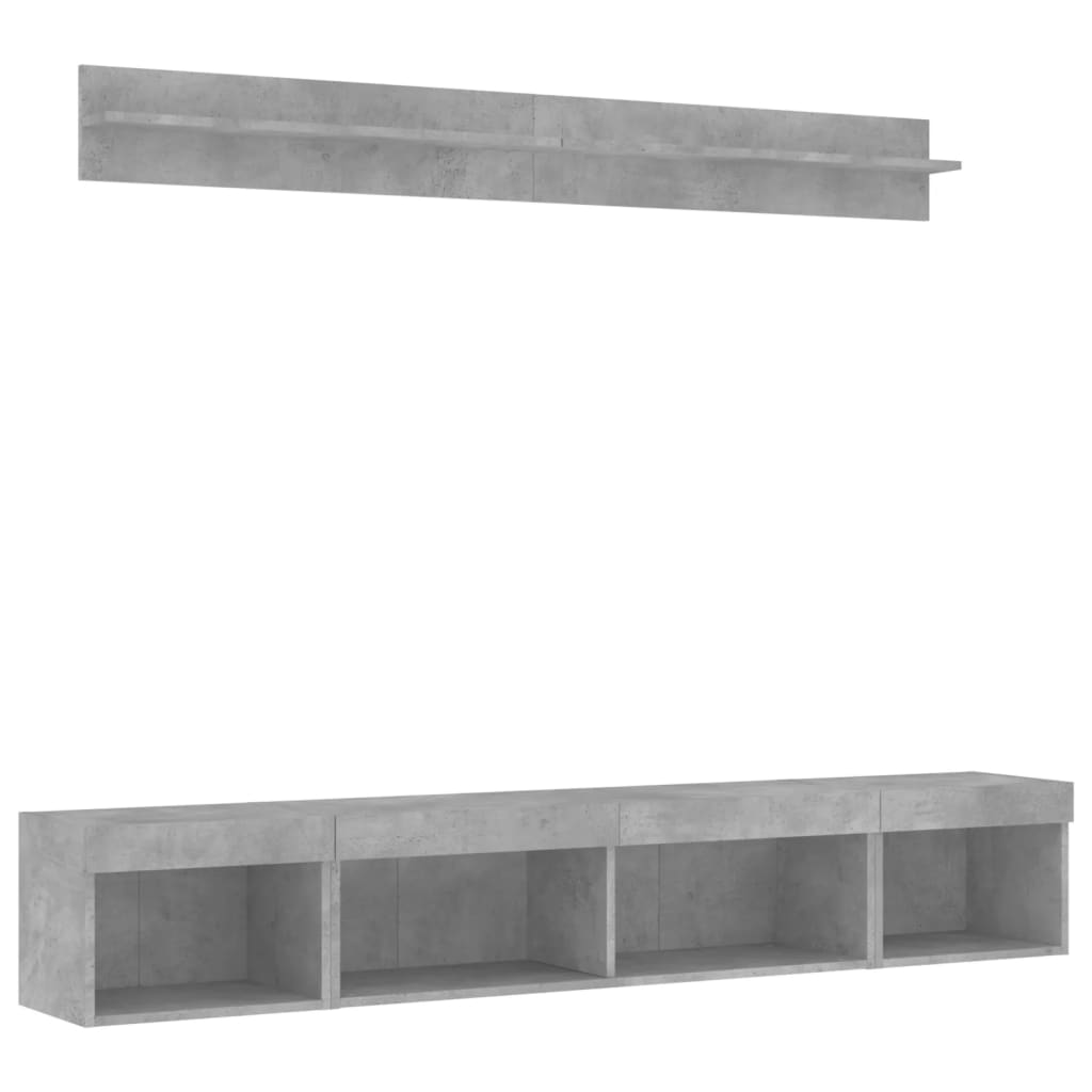 vidaXL 5-delige Tv-wandmeubelset met LED bewerkt hout betongrijs