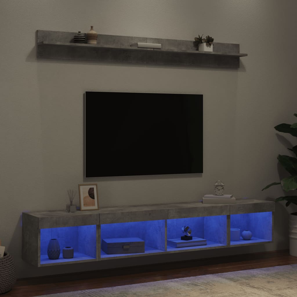 vidaXL Unități TV de perete cu LED-uri 5 piese gri beton lemn compozit