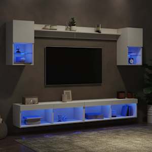 Komplet TV omaric LED 6-delni bel inženirski les