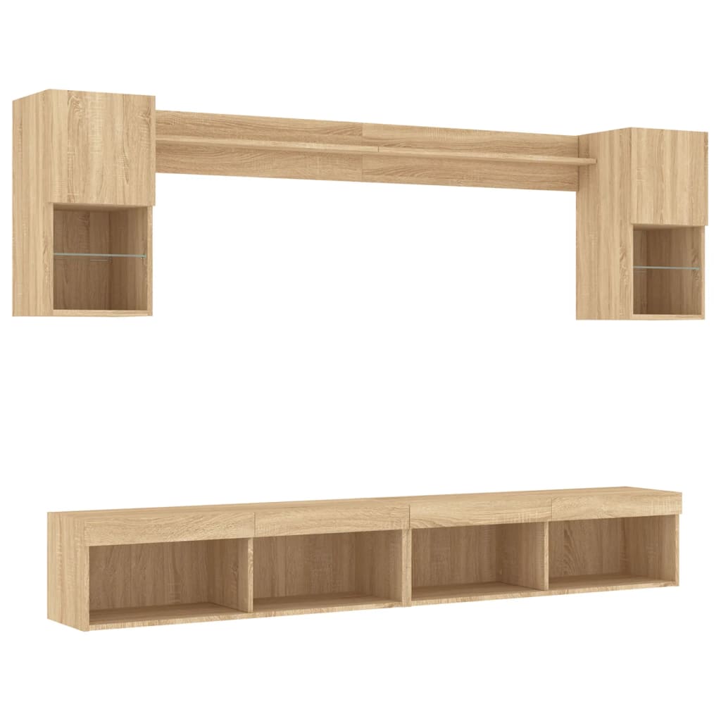 vidaXL 6-delige Tv-wandmeubelset met LED bewerkt hout sonoma eiken