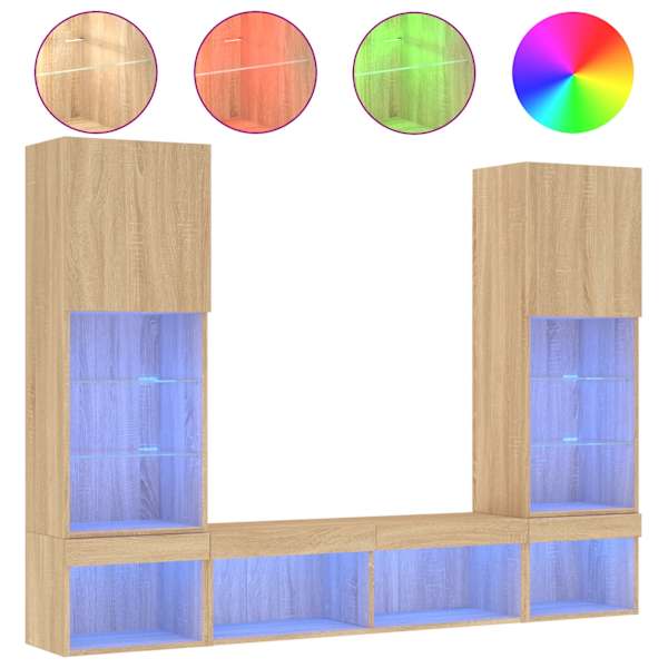 vidaXL 5-osaline telerikappide komplekt LED-tuledega, Sonoma tamm