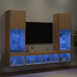 5dílná obývací stěna s LED dub sonoma kompozitní dřevo