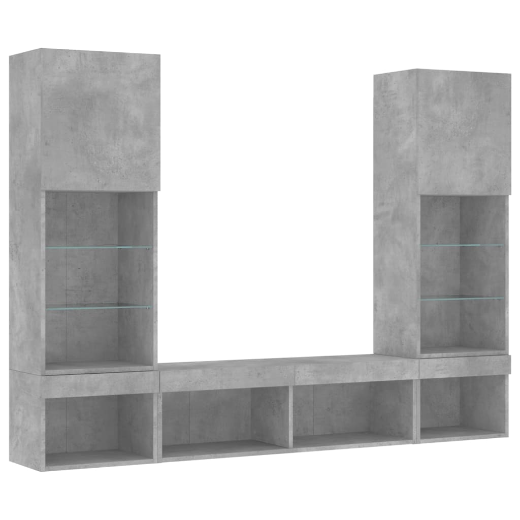 vidaXL 5-delige Tv-wandmeubelset met LED bewerkt hout betongrijs