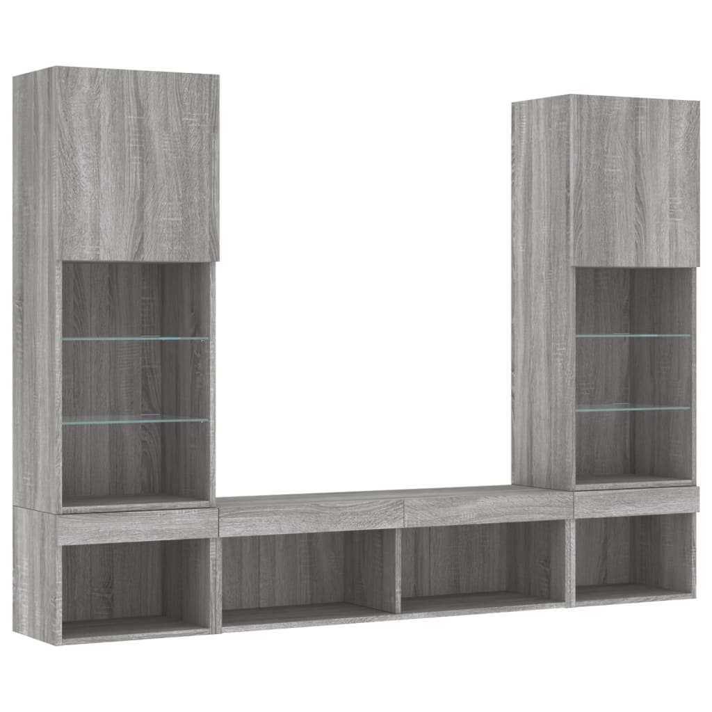 vidaXL 5-delige Tv-wandmeubelset met LED grijs sonoma eikenkleurig