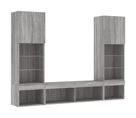 vidaXL 5-osaline telerikappide komplekt LED-tuledega, hall Sonoma tamm